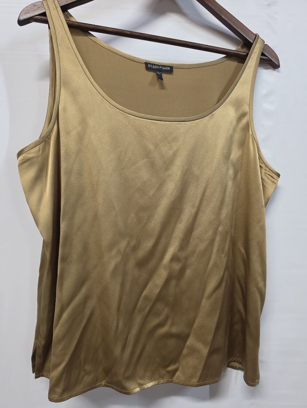 Eileen Fisher 95% Silk Bronze Gold Scoop Neck Tank Top Blouse Sleeveless Large